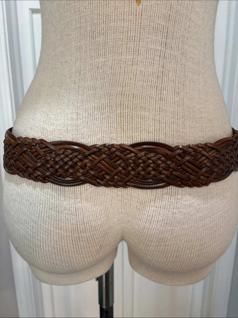 Brown genuine bonded leather wide boho braided belt sz M